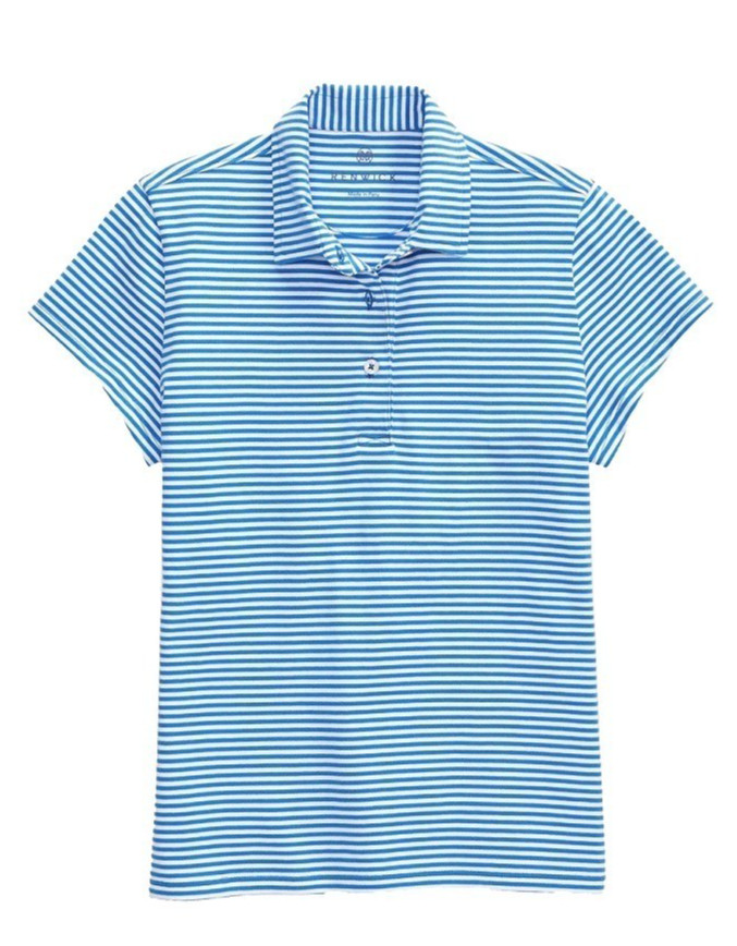 RENWICK Pima 100% Cotton Golf Polo Shirt XS Short Sleeve Cobalt White Stripe $85