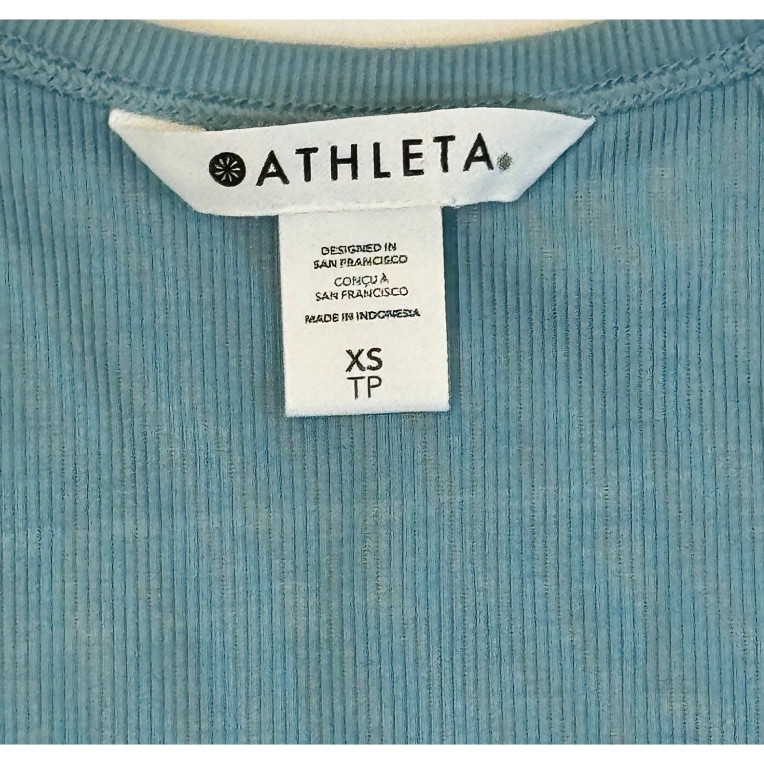 NWT Athleta Signature Rib Wide Binding Tank Light Blue/Green Crop Top XSmall