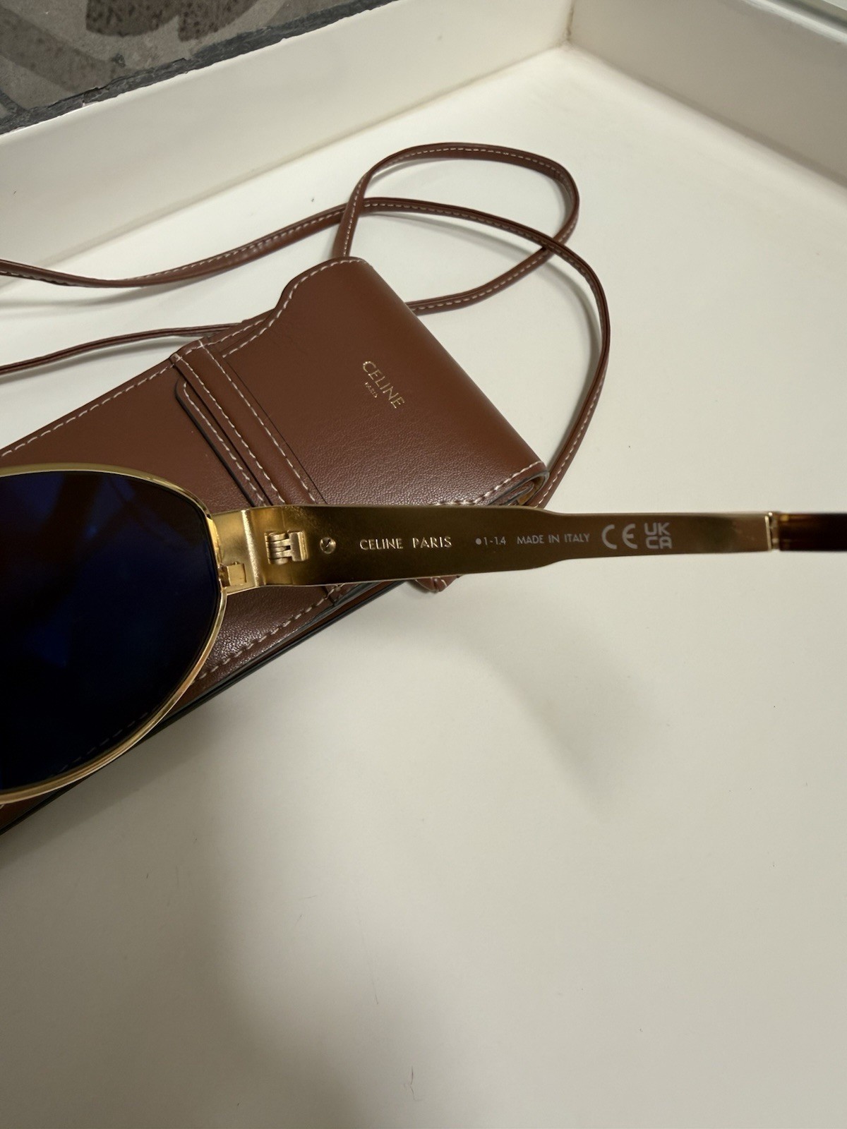 AUTHENTIC CELINE Triomphe Metal 01 Oversized Gold Metal Oval Sunglasses Green