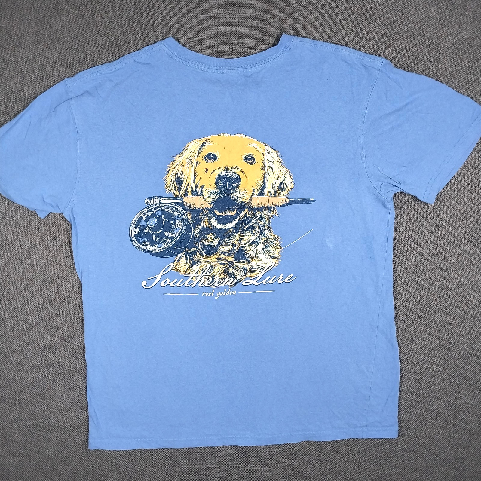 Southern Lure T Shirt Medium Blue Short Sleeve Reel Golden Lab
