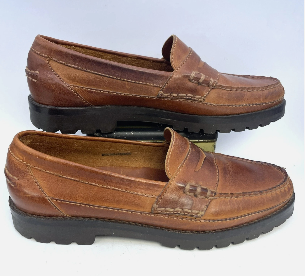 Polo Ralph Lauren Penny Loafers Walnut Brown Leather Lug Soles Men’s US 10D