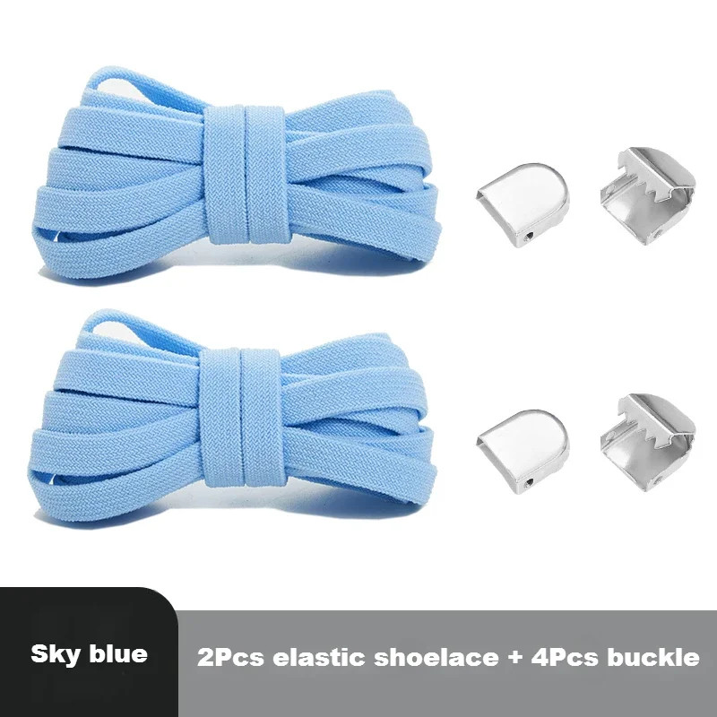 Flat Shoelaces Without Ties End Silver Metal Buckle Elastic Laces for Sneakers R