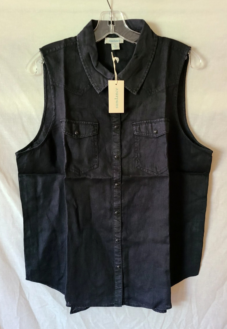 SUNDANCE LIVING CATALOG SZ L MANITOU SLEEVELESS SHIRT BUTTON DOWN Blouse WILLOW