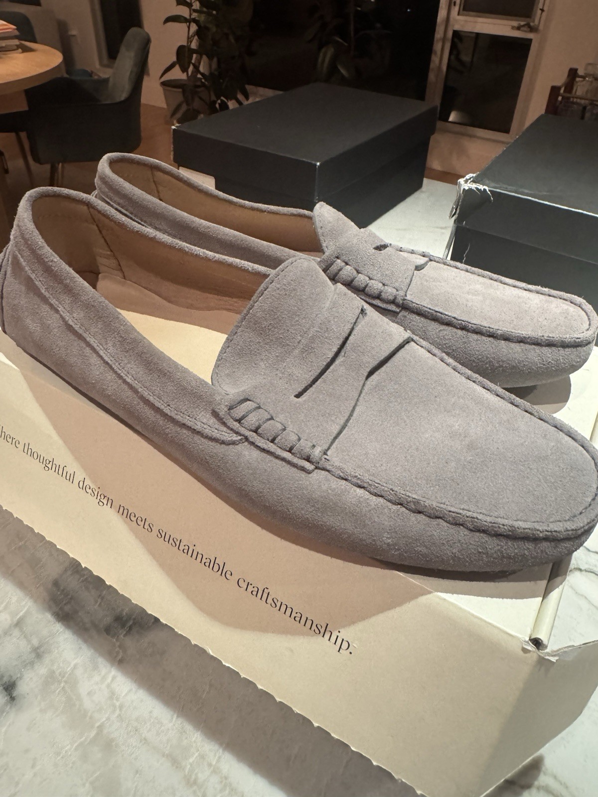 KOIO Gray Suede Slip On Loafer Men’s US 11 Almond Toe Rubber Sole Logo