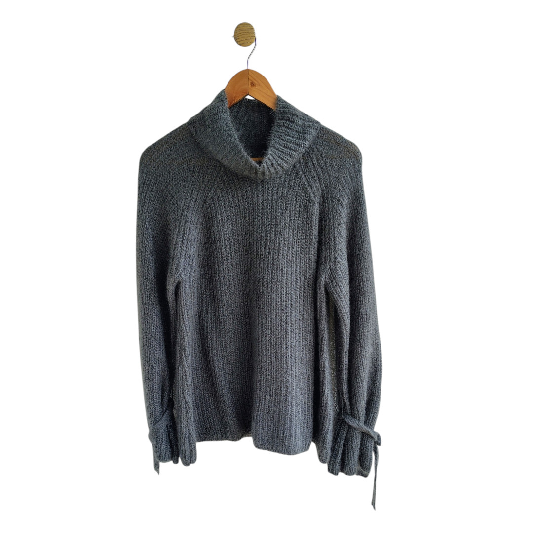 NAADAM Gray Mohair Wool Blend Turtleneck Sweater Tie Cuff Sleeve Women’s Size S