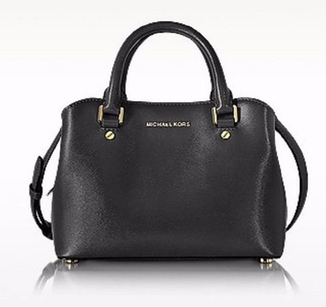 NEW Michael Kors Small Savannah Black gold Saffiano Leather Satchel bag handbag