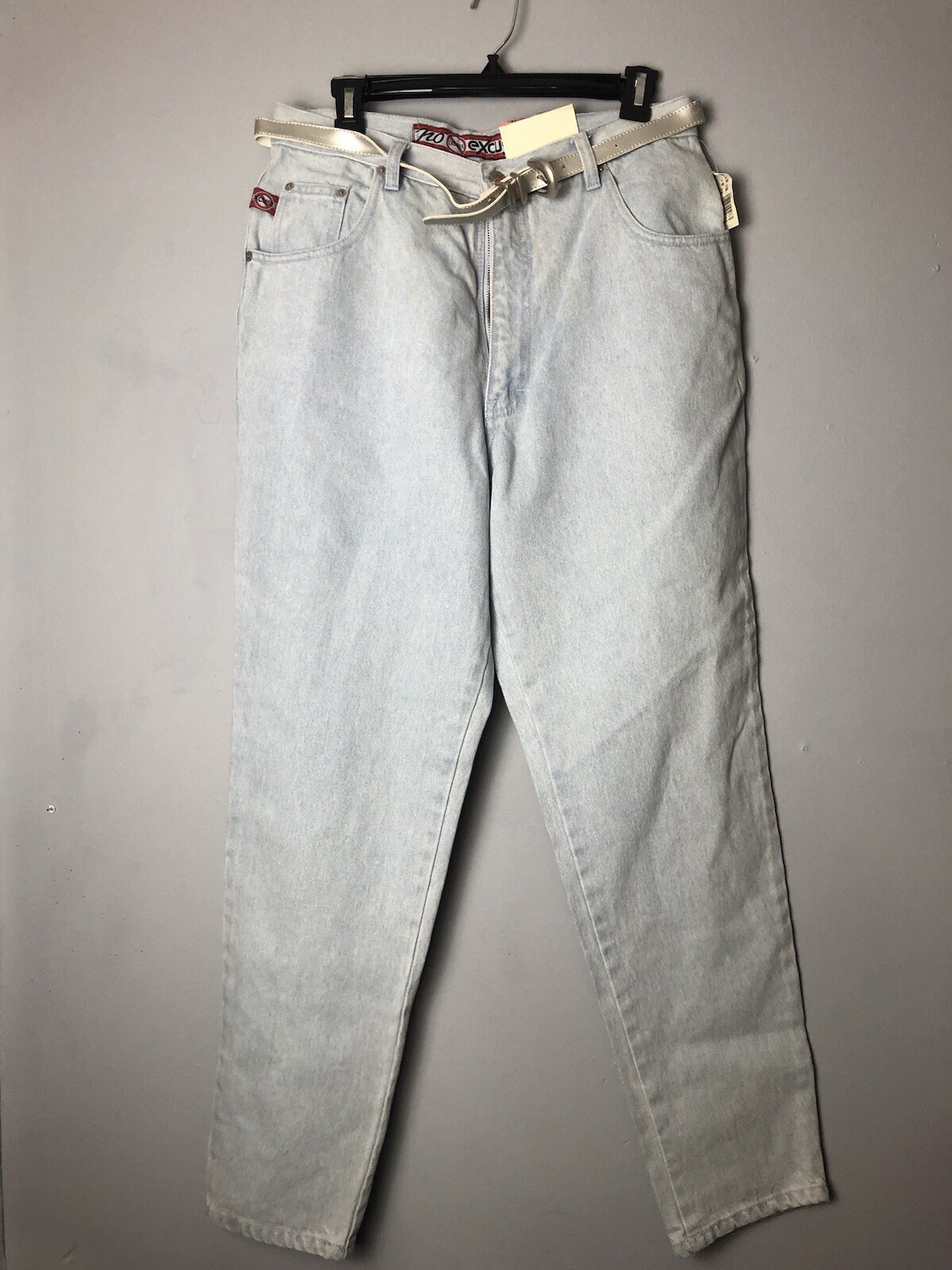 Vtg Deadstock No Excuses Women 15/16 Light Wash Relaxed Fit Jeans W Belt *STAINS