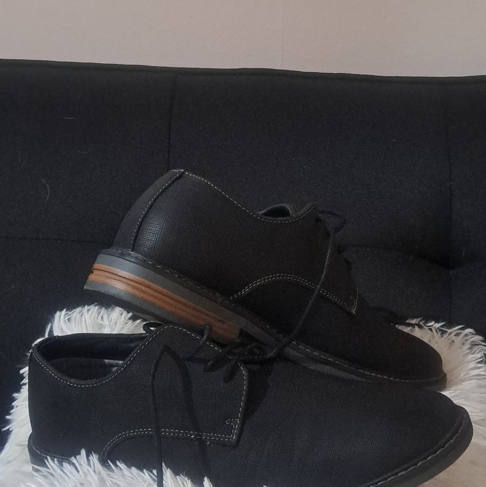 Madden Men’s Black Derby Dress Shoes US 9.5 Round Toe Lace-Up Synthetic