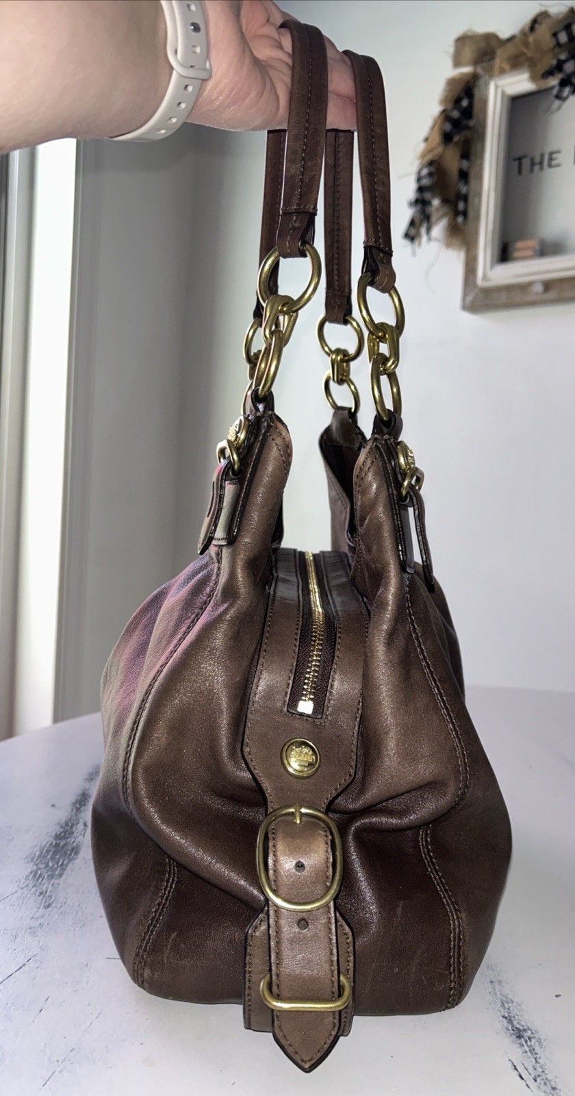 VTG Coach Madison Maggie Shoulder Bag Brown Leather G1082-15742 3 Compartments
