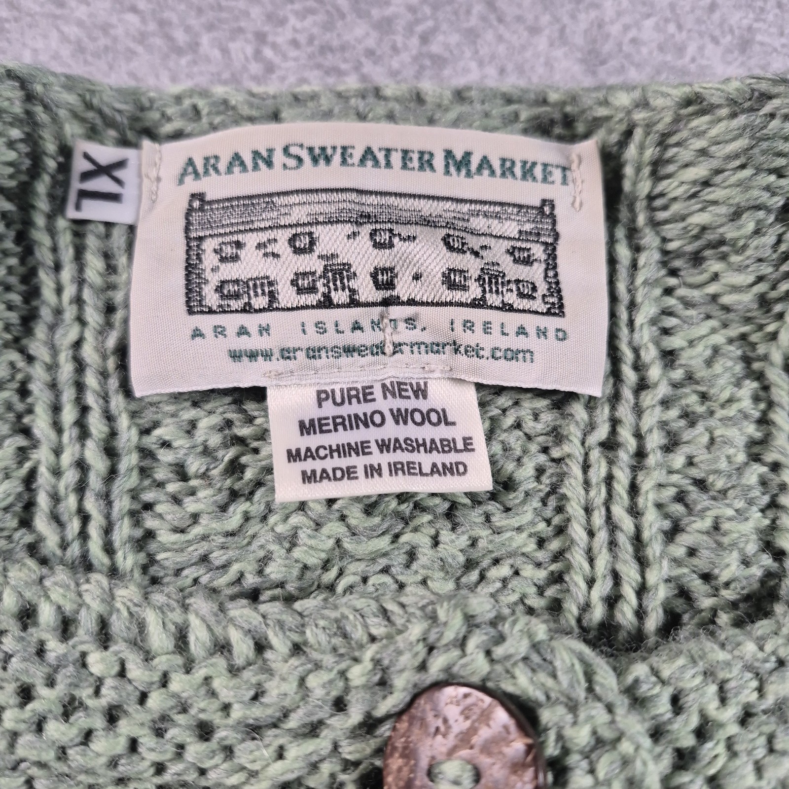 Aran Crafts Irish Merino Wool Cable Knit Cardigan Sweater Green Women’s XL