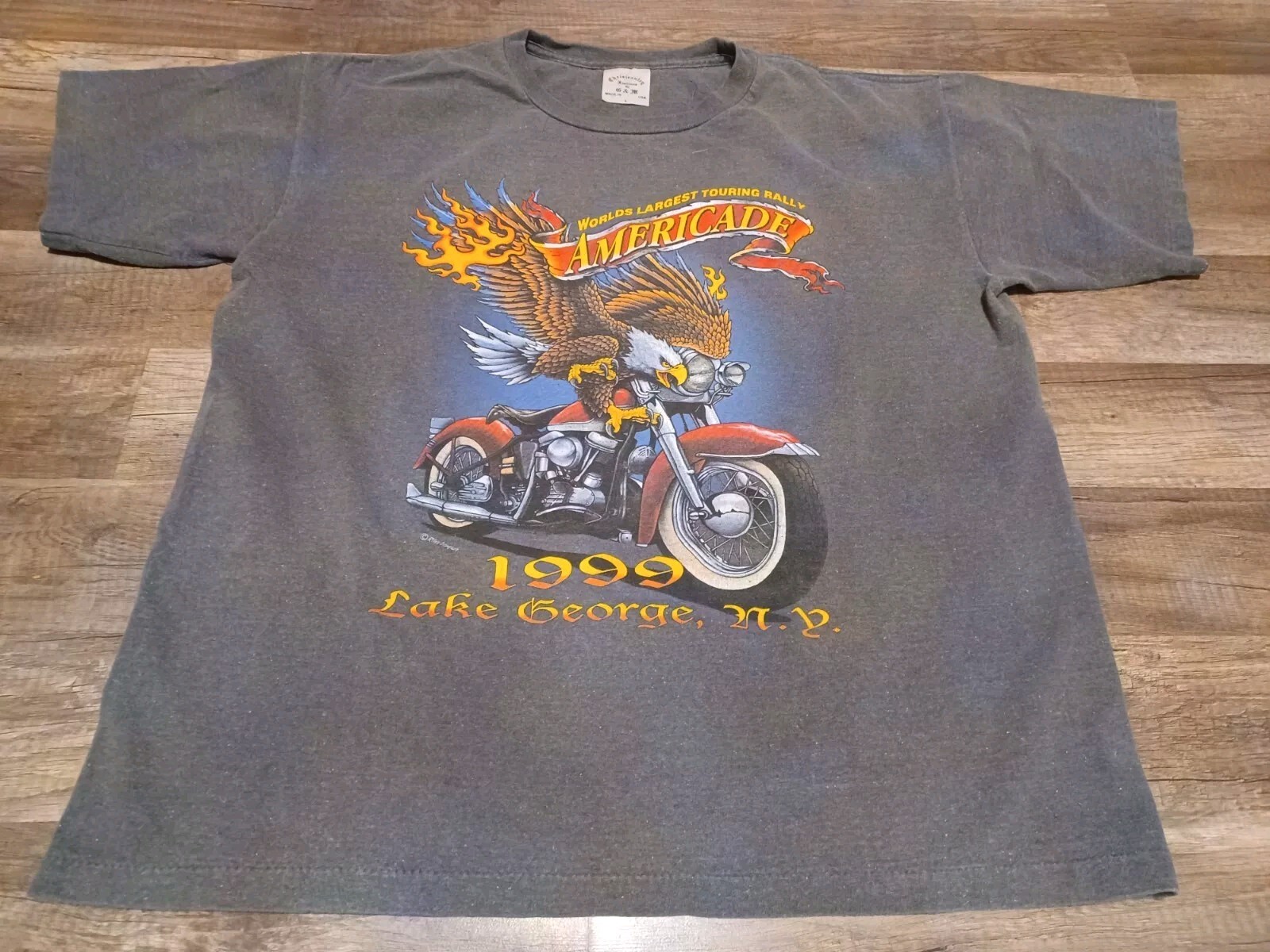Vintage 90’s 1999 World’s Largest Touring Rally Biker Flames Eagle T-Shirt Large