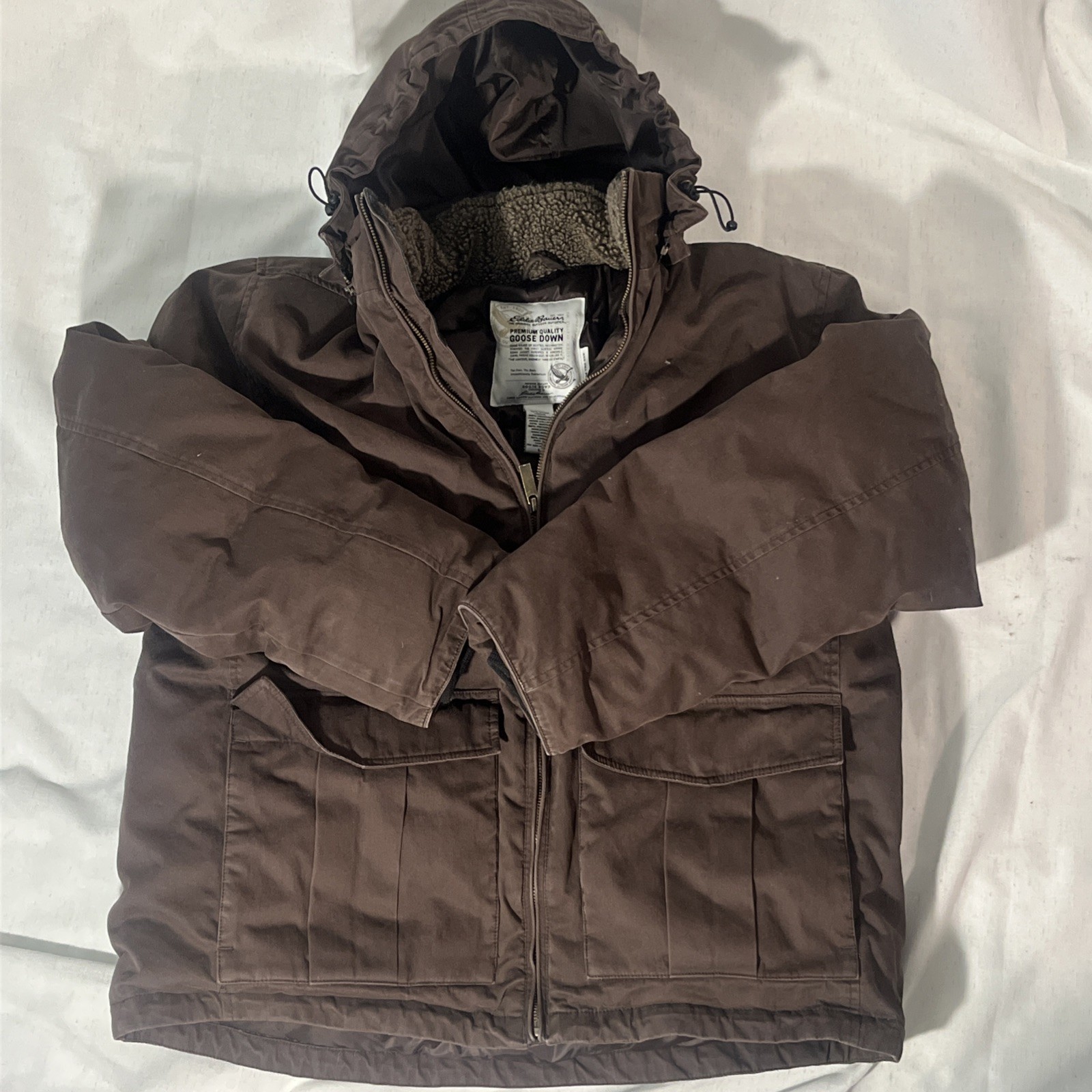 Eddie Bauer Premium Goose Down Hooded Winter Parka Jacket Brown Size Large