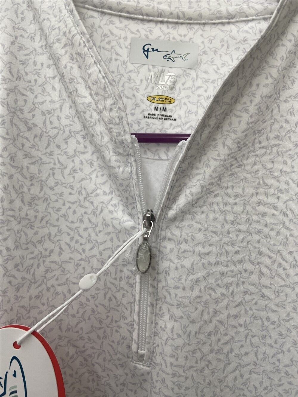Greg Norman White Hummingbird Printed Tulip Short Sleeve Golf Polo Choose Size