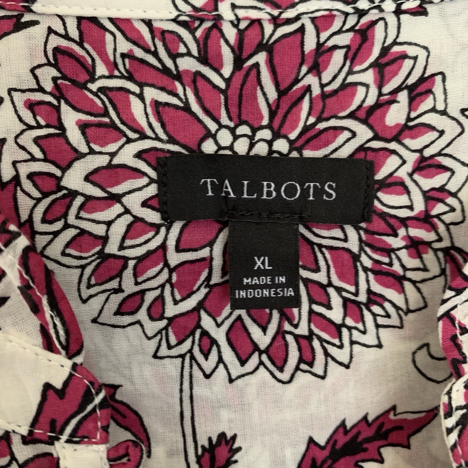 Talbots SzXL Chrysanthemum Trellis ruffle trim popover Purple/White Floral Shirt