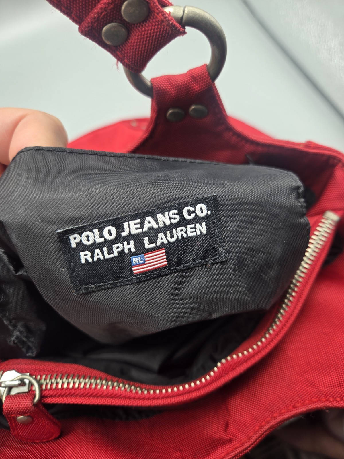 Vintage Polo Jeans Co Ralph Lauren Red Studded Shoulder Bag Purse Y2K