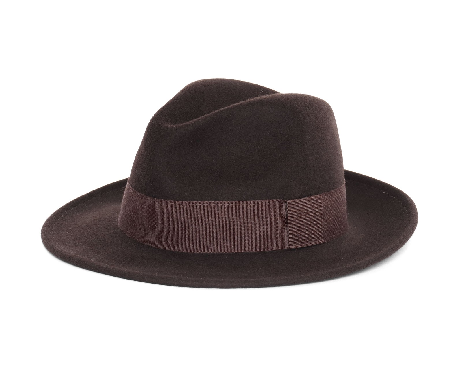 NWT EZZELINO Fedora HAT dark brown wool felt luxury Italy 61 XL