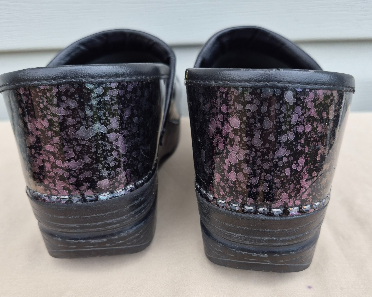 Women’s Dansko Patent Professional Clogs Metallic Ink Paint Splat Size: 39