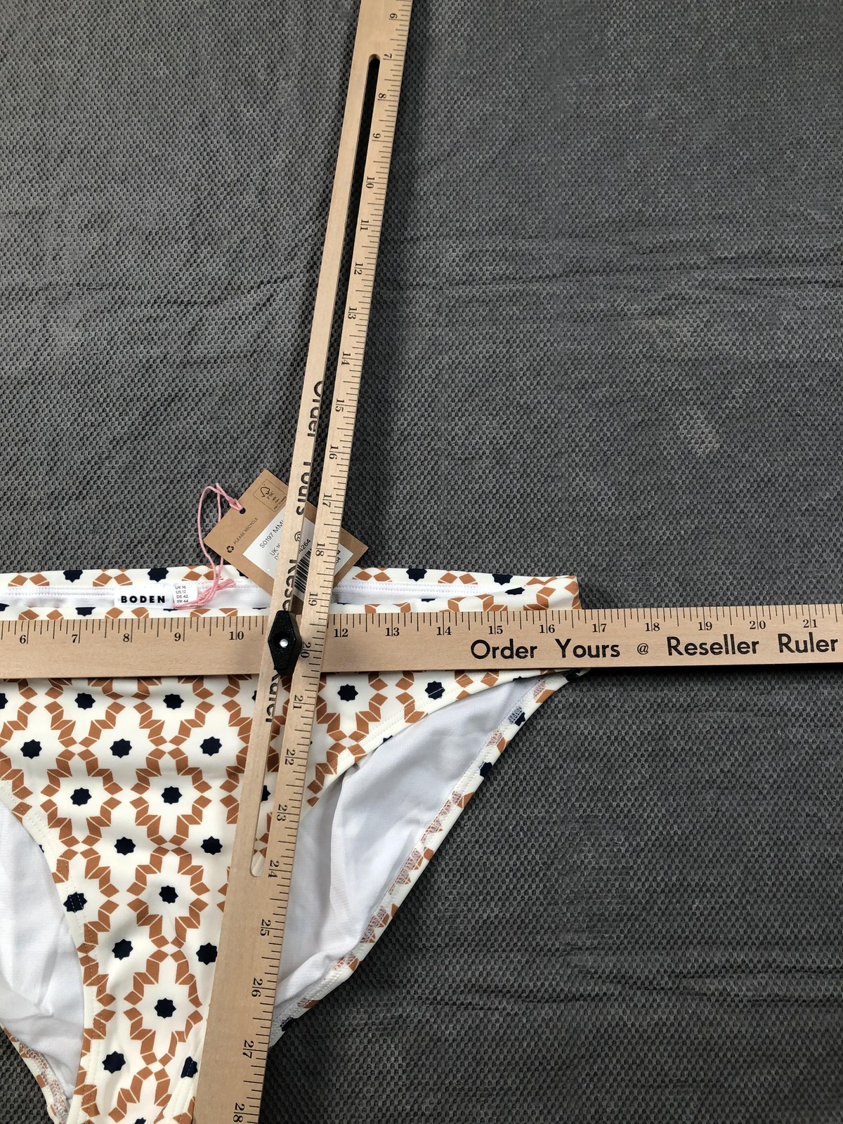 Boden Swim Bottom Womens 12 Multicolor Geometric Lined Stretch Bikini Brief