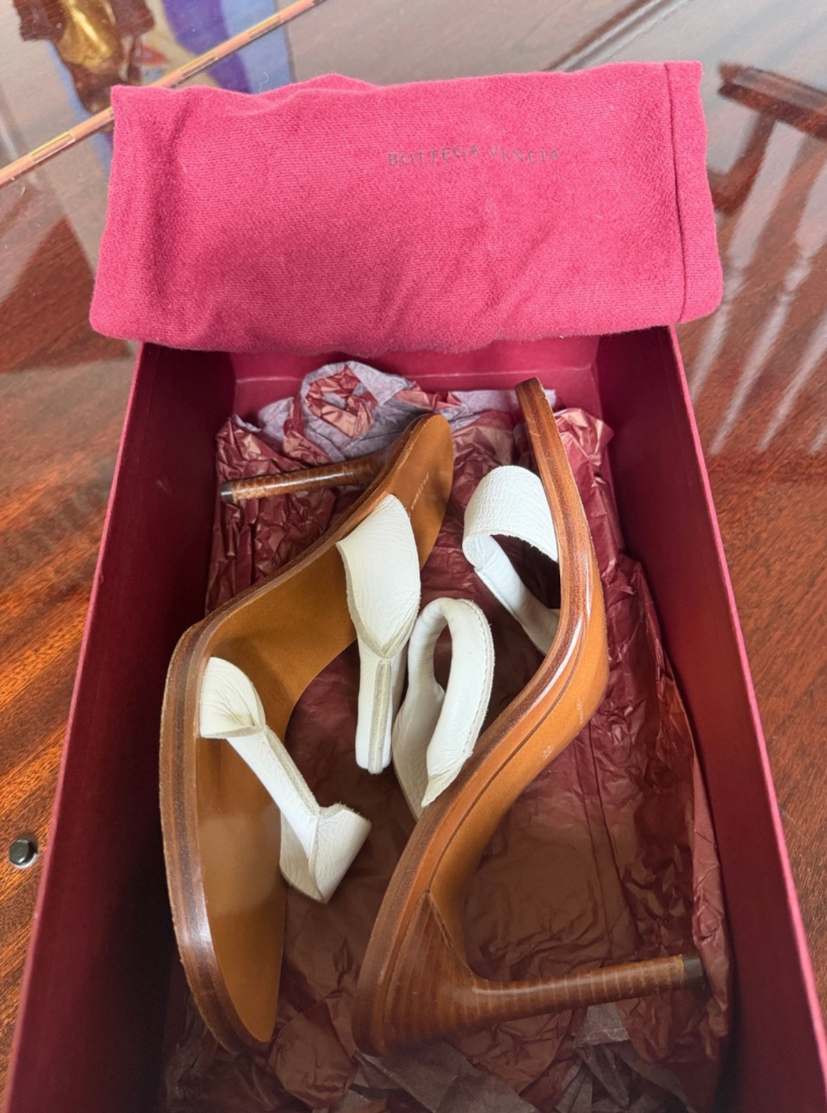 Bottega Veneta White Leather Strap High Heel Sandals Shoes 38