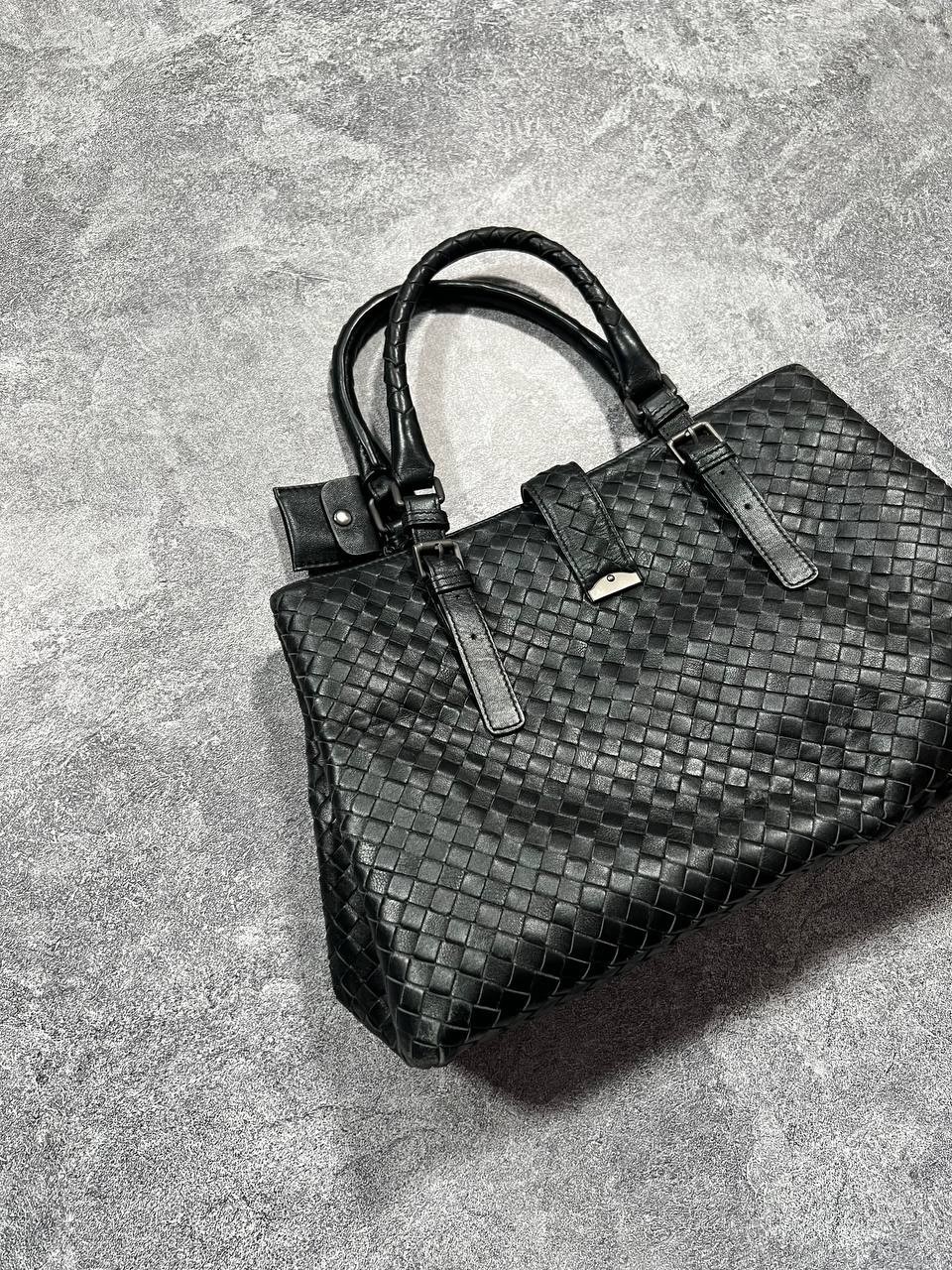 Bottega Veneta Intrecciato Leather Tote Bag Black Woven Handbag Made in Italy