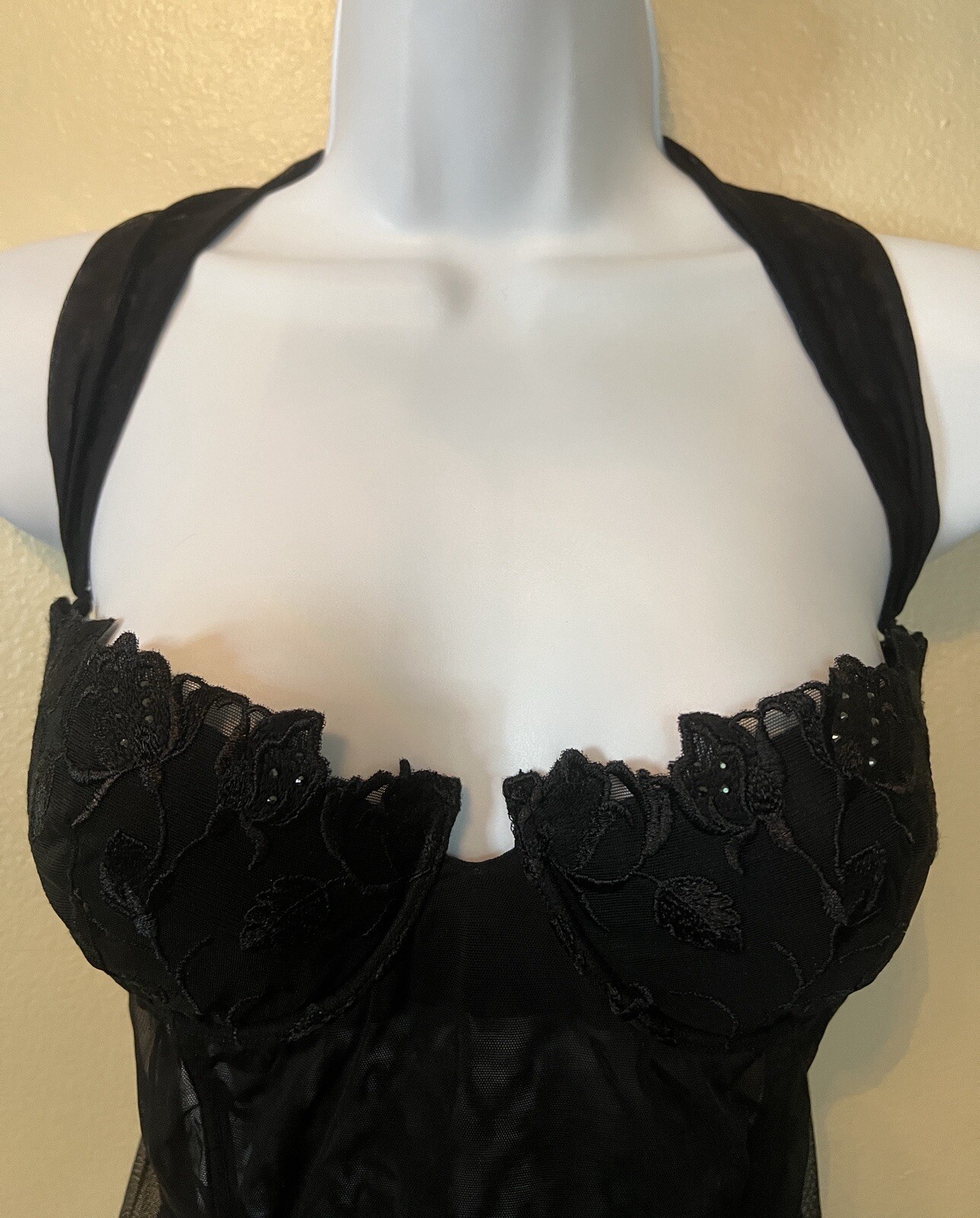 Vintage COSABELLA Italy RareY2K Black Mesh/Lace Bustier Removable Halter Strap M