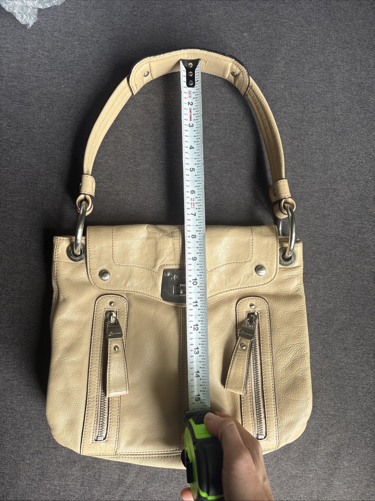 B. Makowsky Small Tan Leather Shoulder Bag Purse with Padded Single Strap