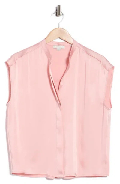 Vince M Medium Womens Blouse Rose Pink Satin Split V Cap Sleeve Popover $295