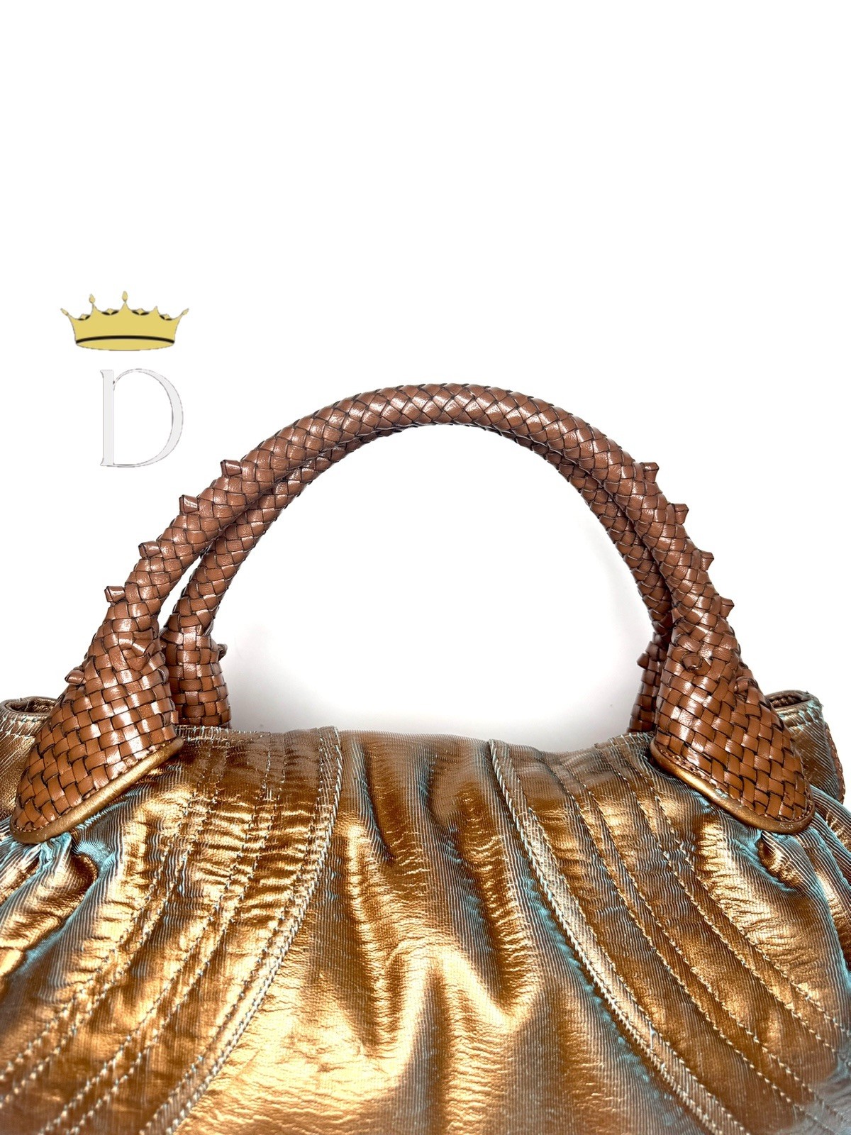 Fendi Metallic Bronze Leather Spy Bag – Braided Handles, & FF Logo Interior