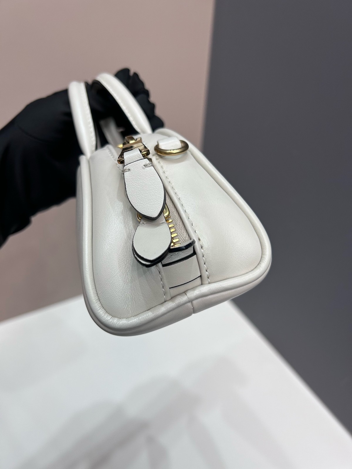 Authentic Preowned Miu Miu Mini Dome White Leather W/ Detachable Crossbody Strap
