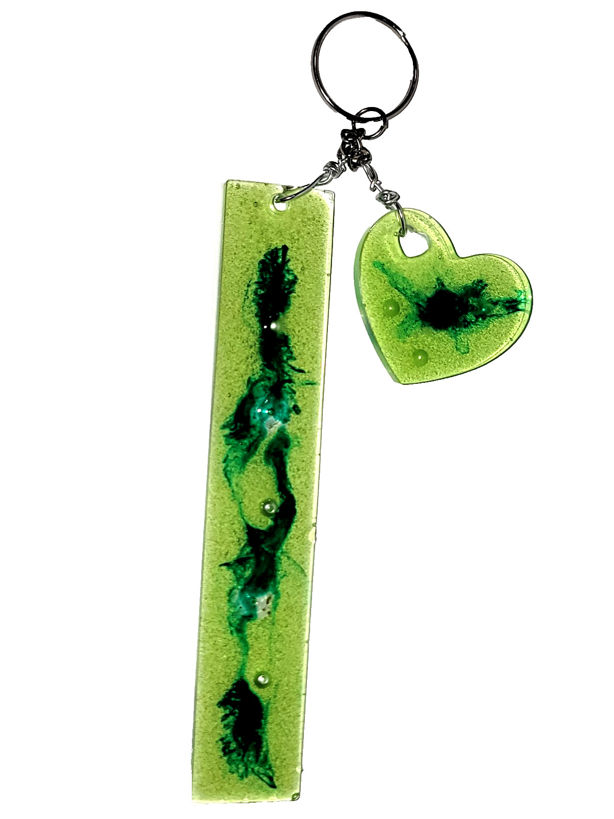Resin art keychain with heart/bookmark set 8green