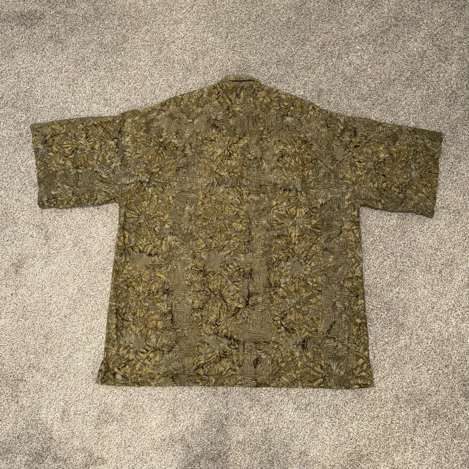 Johari West Mens 2XL Shirt Button Down Batik Tropical Green Beige Print