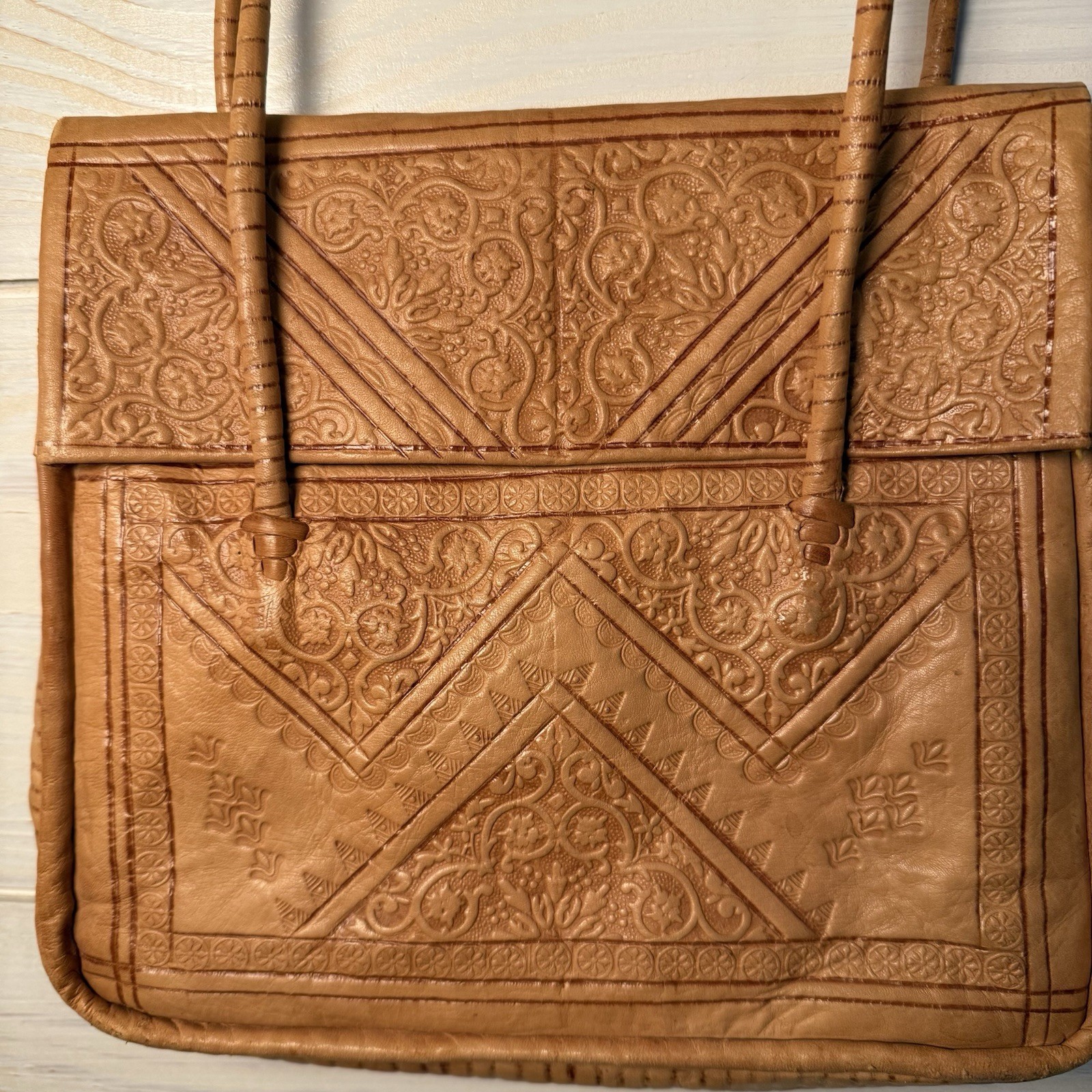 Morocco hand-tooled leather shoulder Kasbah bag Western Bohemian Hippie