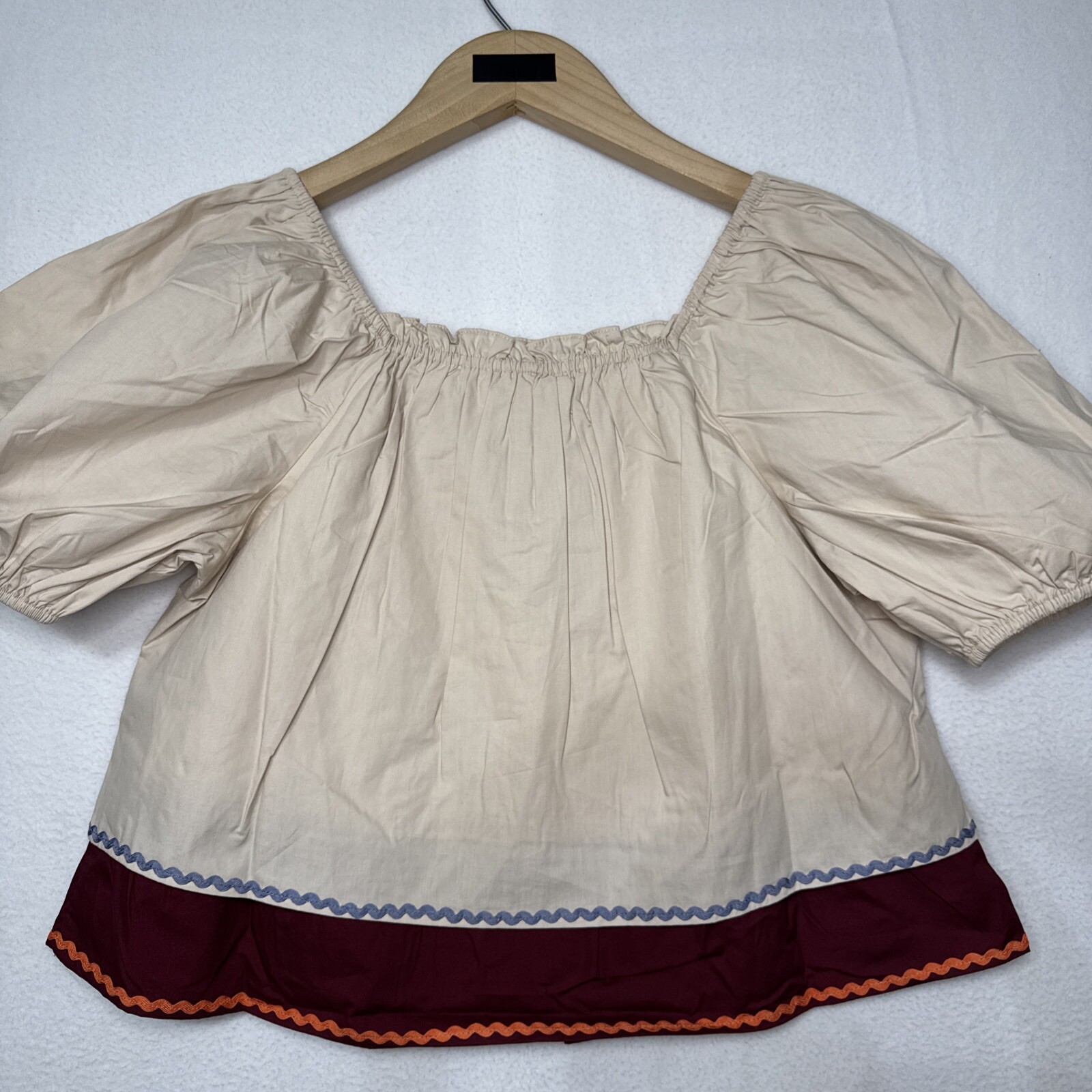 ANTHROPOLOGIE ENGLISH FACTORY Puff-Sleeve Babydoll Cropped Tiered Blouse L NWOT