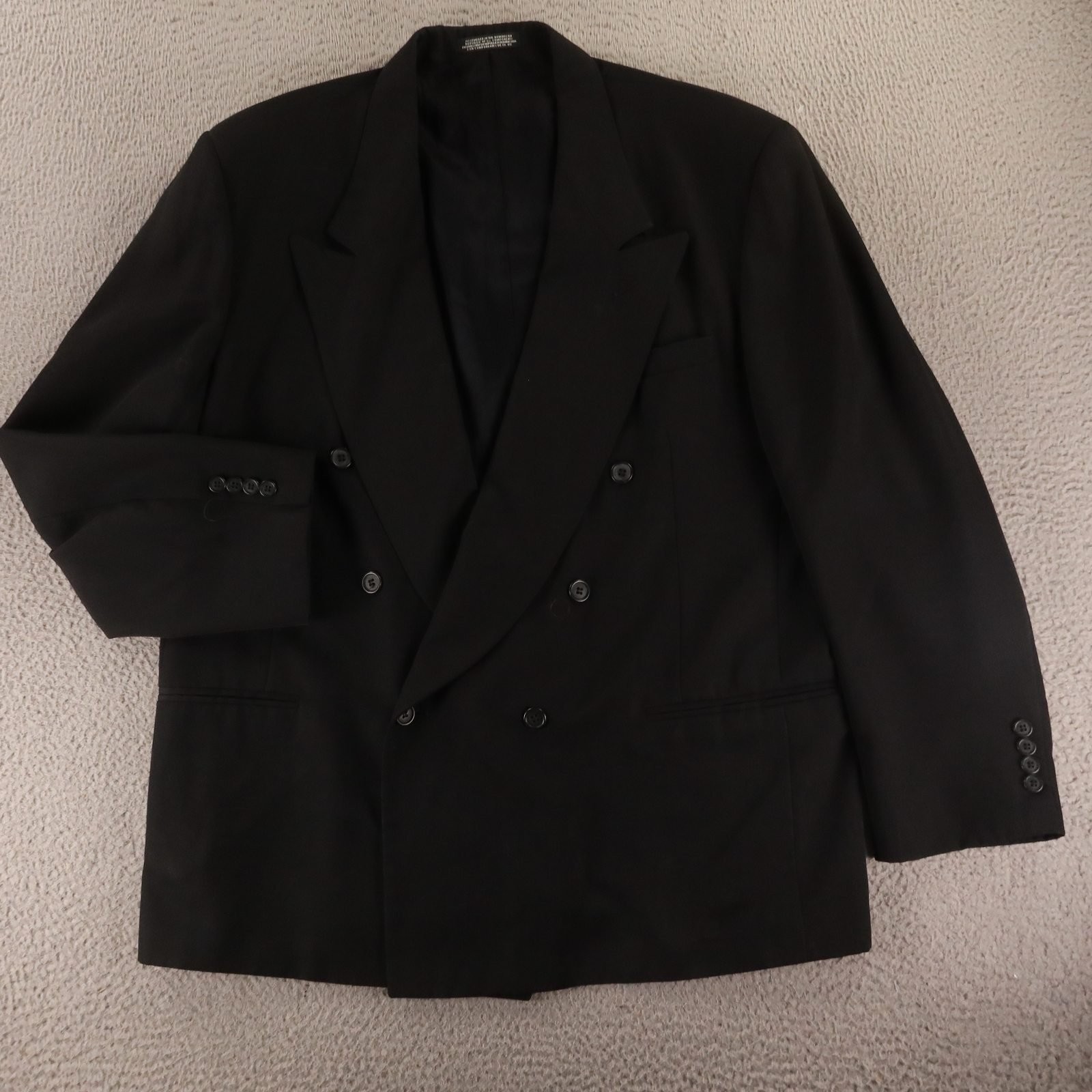 VTG City Streets Jacket 46R XL Black Polyester Worsted Wool double breasted