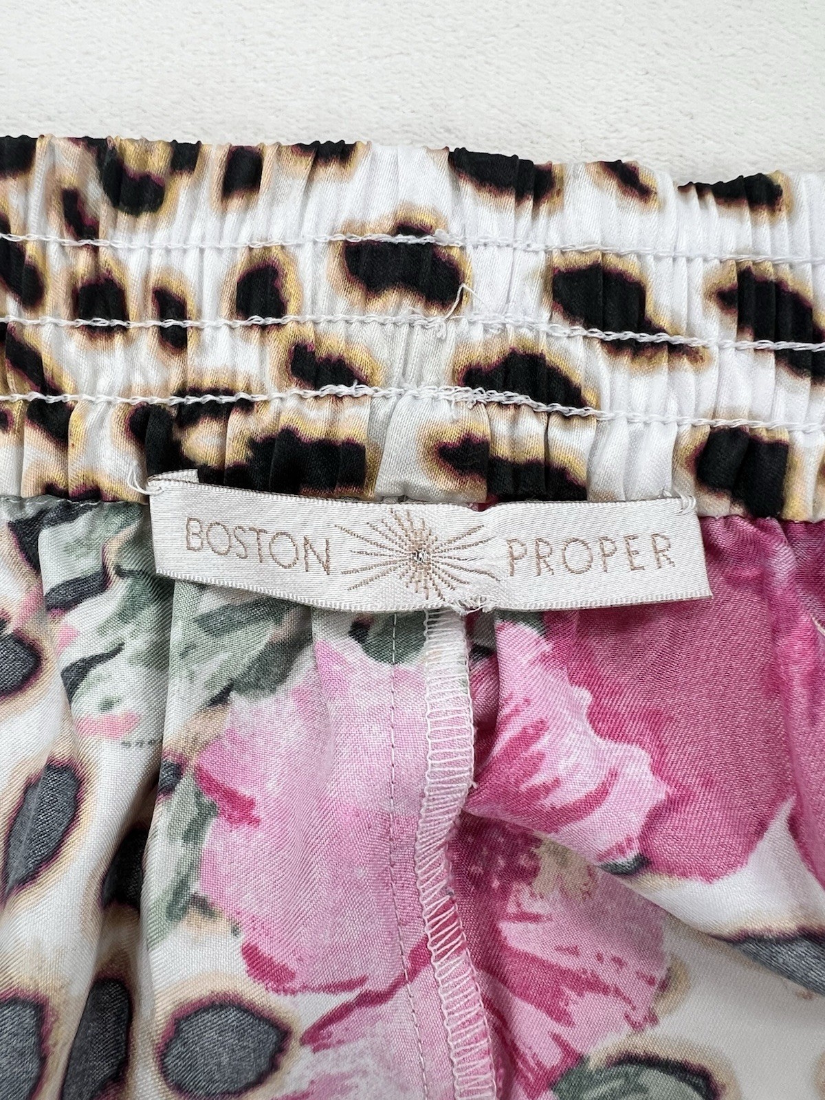 Boston Proper Floral Animal Print Jogger Pants Elastic Waist Polyester
