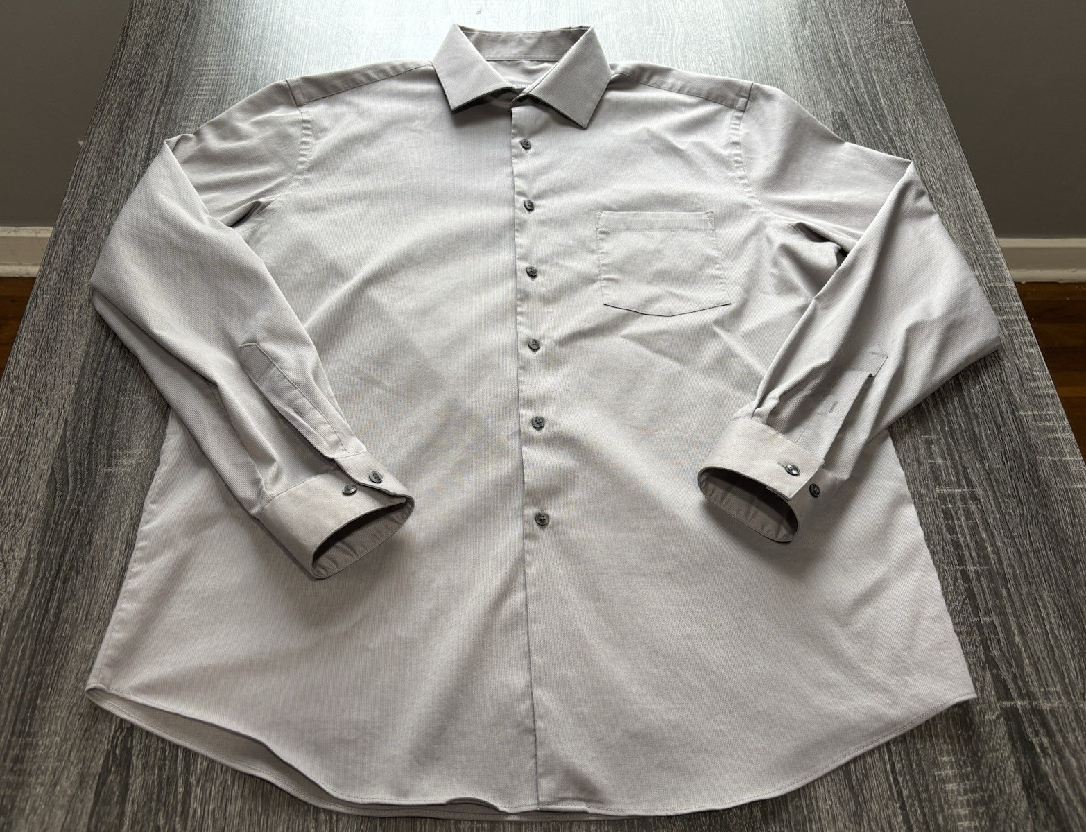 Van Heusen Stain Shield Stretch Dress Shirt Gray Reg Fit 16-16 1/2 34/35