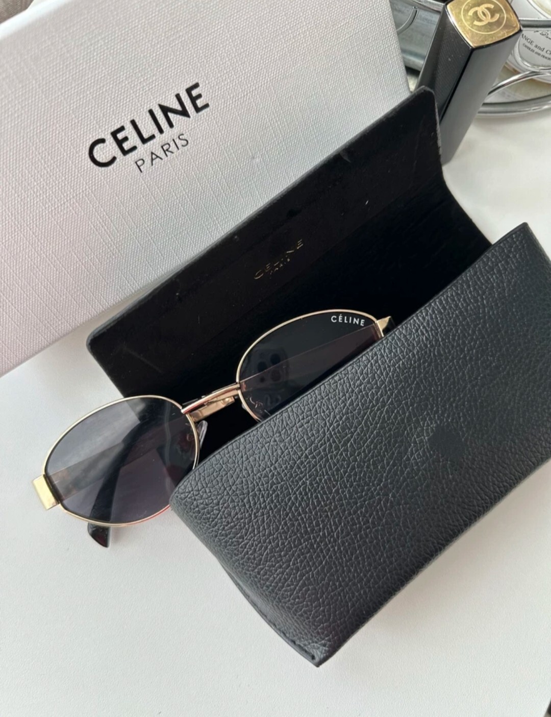 Celine Sunglasses Triomphe Gold Metal Frame Brown Lenses Sunglasses