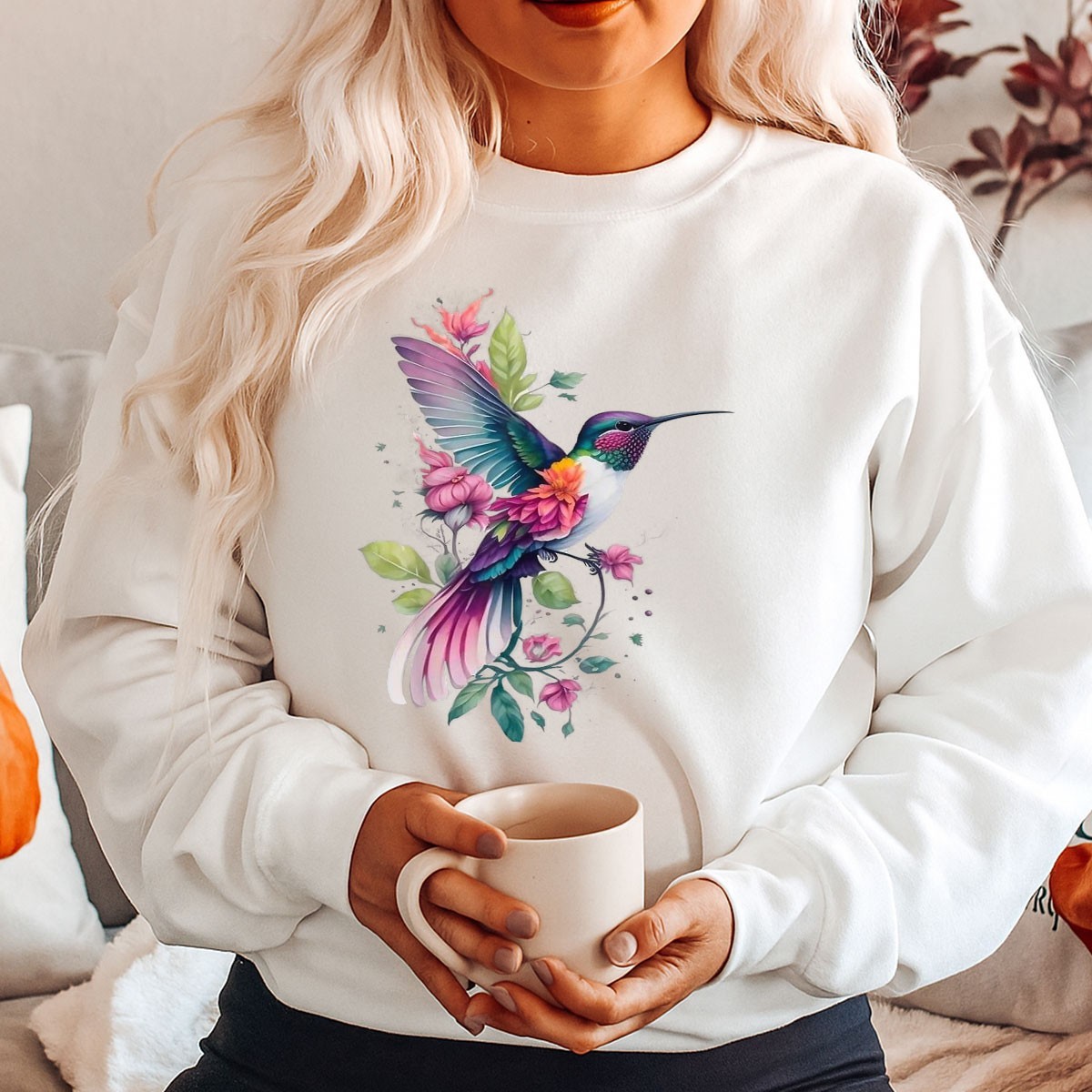 Floral Humming Bird Flowers Tie Dye Shirt Colorful Hummingbird Gift Tee