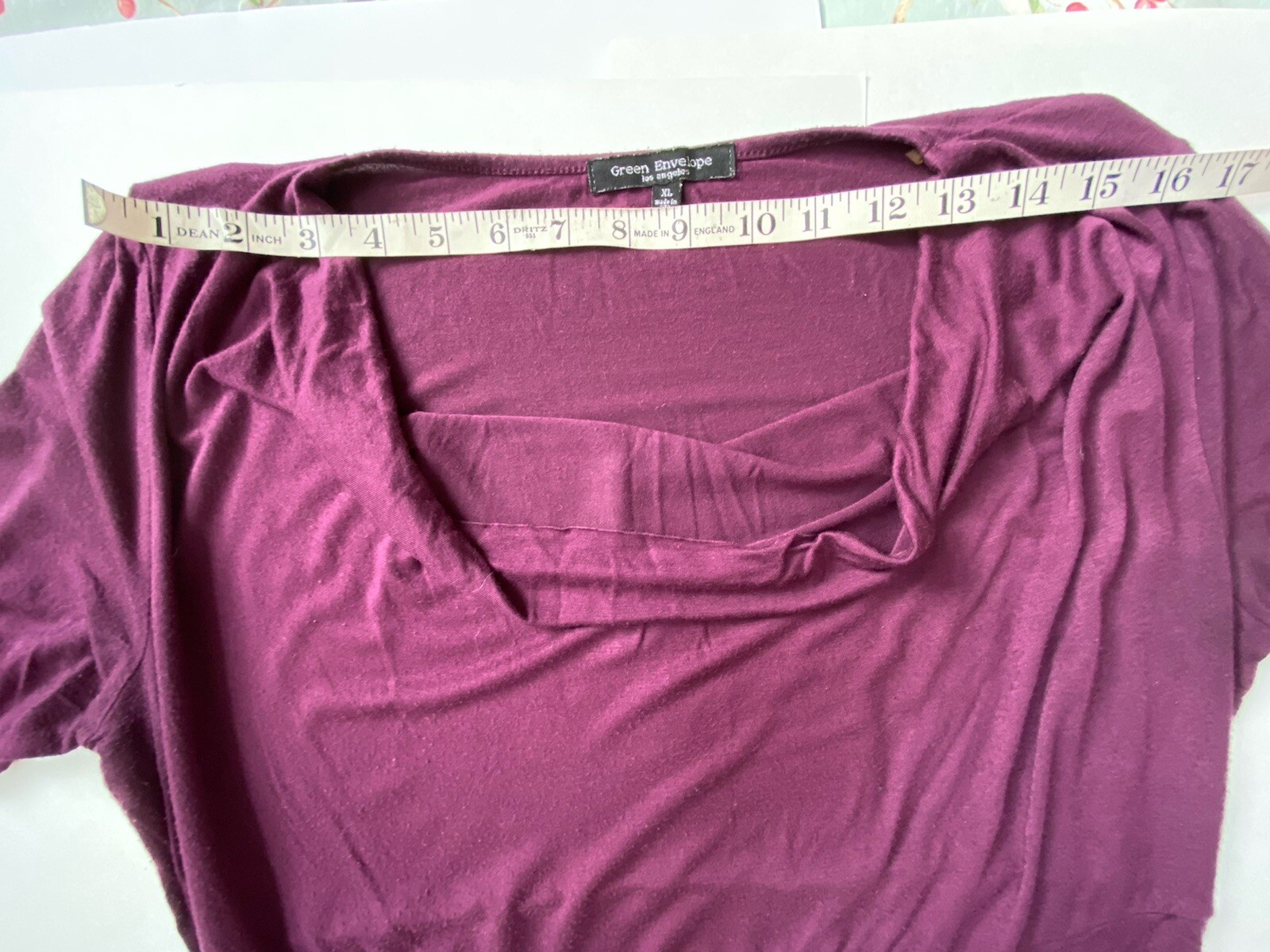 Green Envelope Top XL, Purple Magenta 3/4 Sleeves, Cowl 95% rayon 5% Spandex US