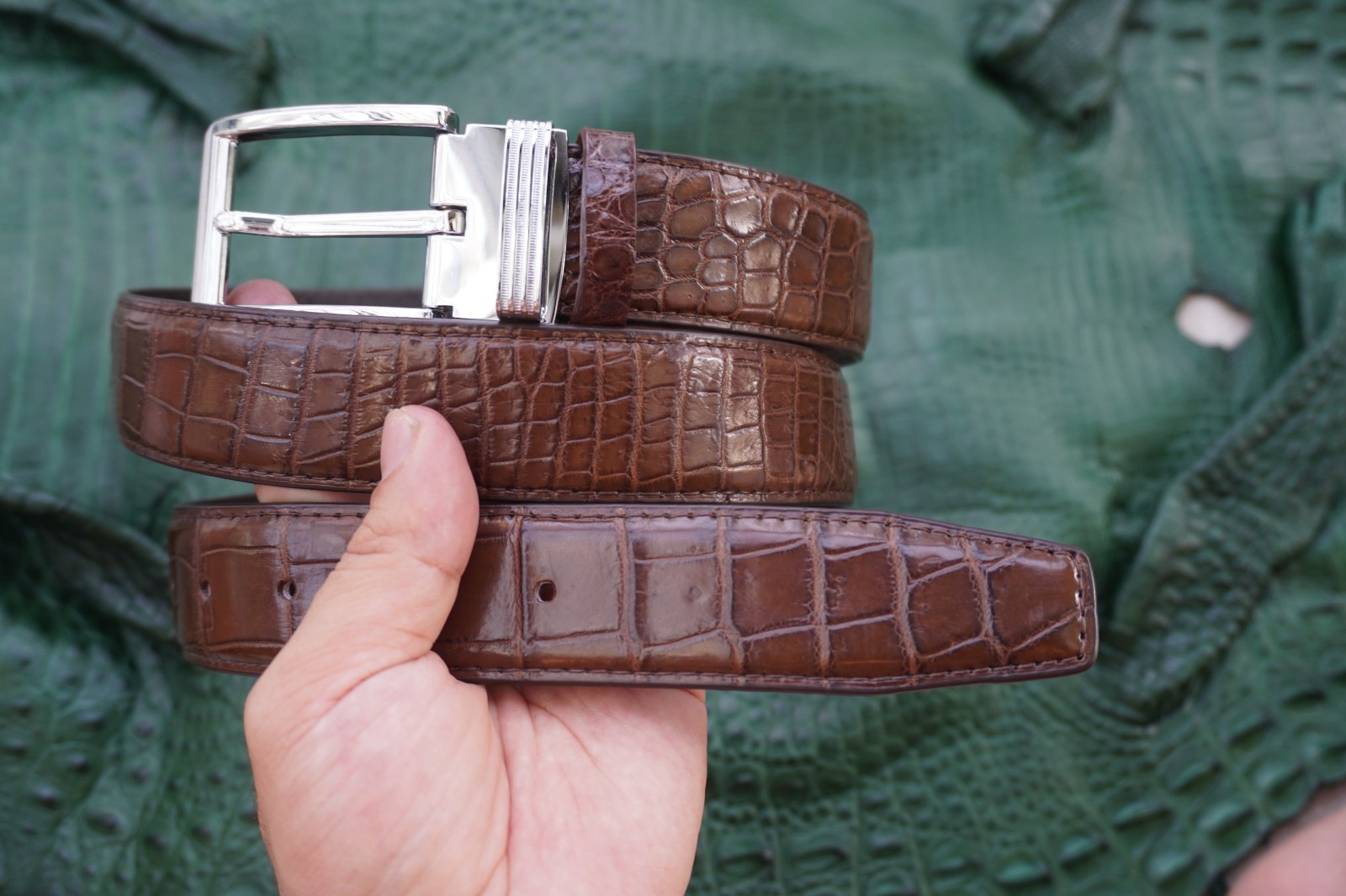 Brown Genuine CROCODILE Belly LEATHER Skin Men’s Belt W 1.3 inch #Y25