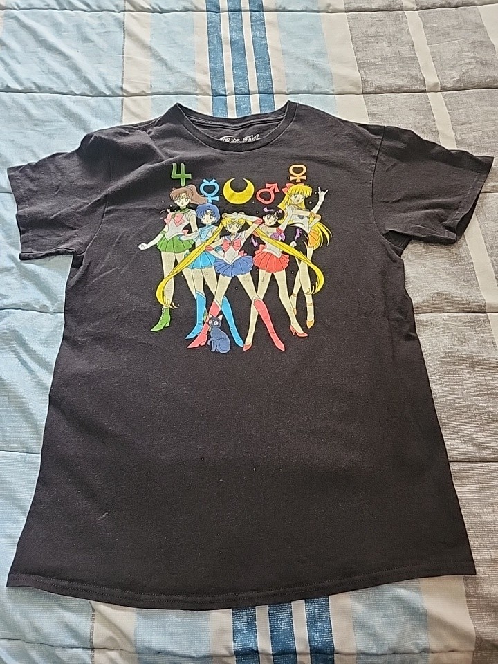 Sailor Moon vintage Anime Graphic Cotton Men’s T-Shirt Black Short Sleeve Size M