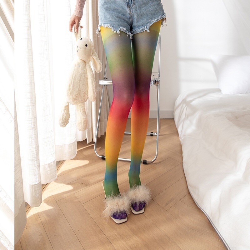 WOMEN’S COLORFUL RAINBOW GRADIENT OMBRE THIN PANTYHOSE TIGHTS PRIDE STOCKINGS