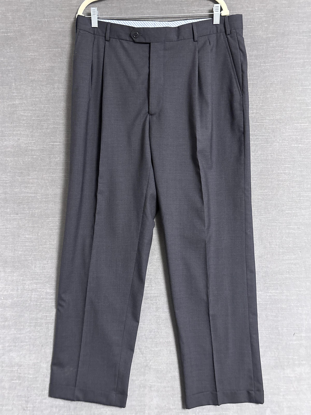 Hathaway Platinum Pants 36×32 Charcoal Gray Wool Italy Pleated Classic Business