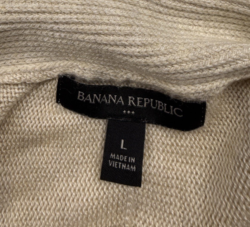 Banana Republic Long Open Front Knit Sweater Cardigan Ivory Pockets Model Cotton