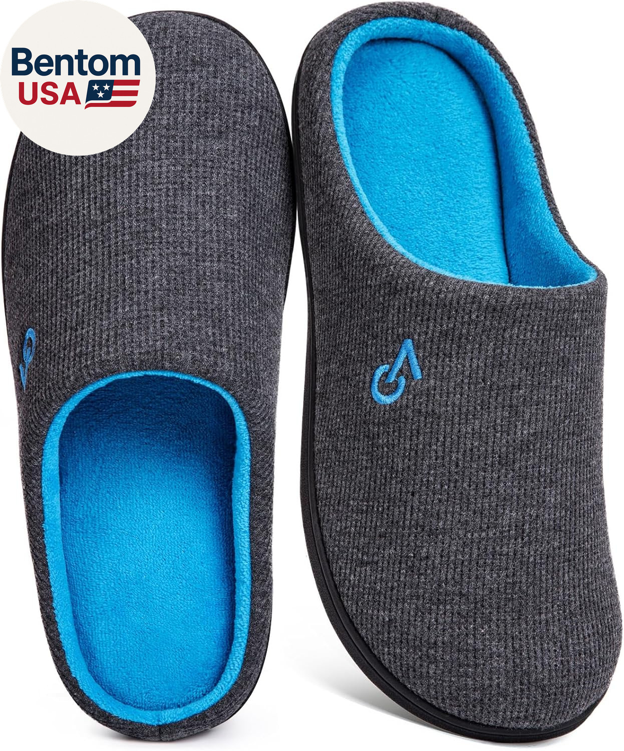 Men’S Two-Tone Memory Foam House Slippers Indoor Outdoor Durable Rubber Sole
