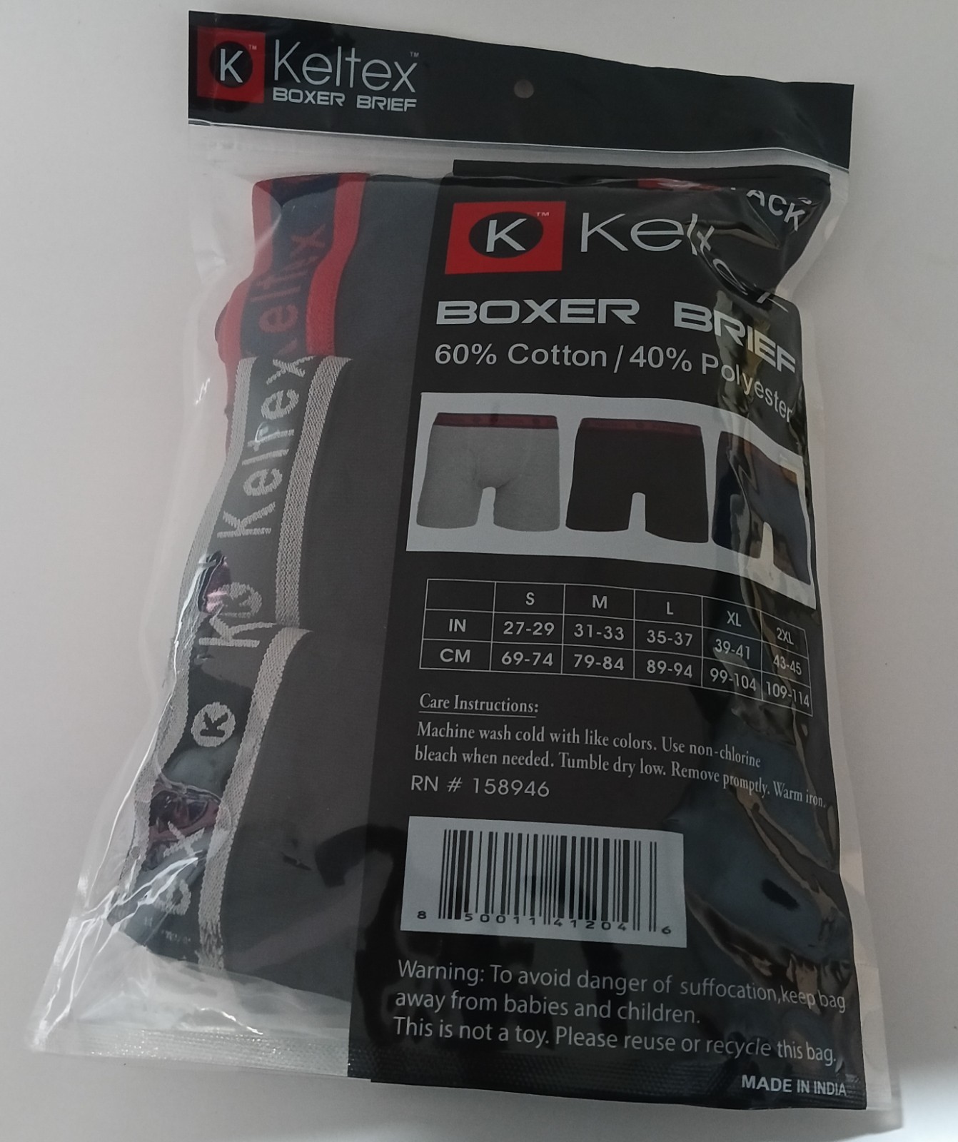 Keltex Men’s Boxer Brief Underwear M Regular 3-Pack Cotton/Poly Black/Gray/Red