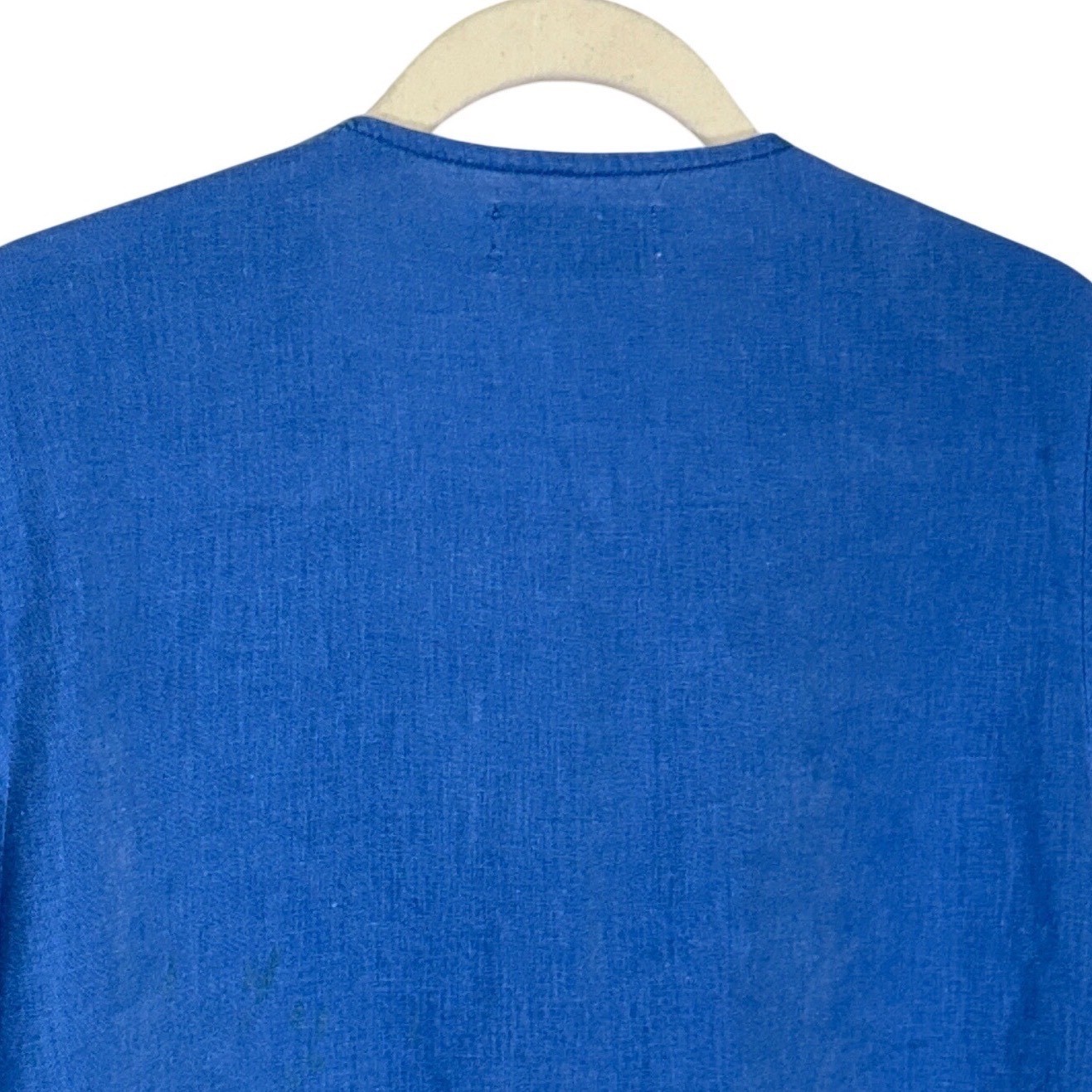 Thinking Mu Hemp Blue V-Neck Button Down Short Sleeve Blouse Size L Retail: $189