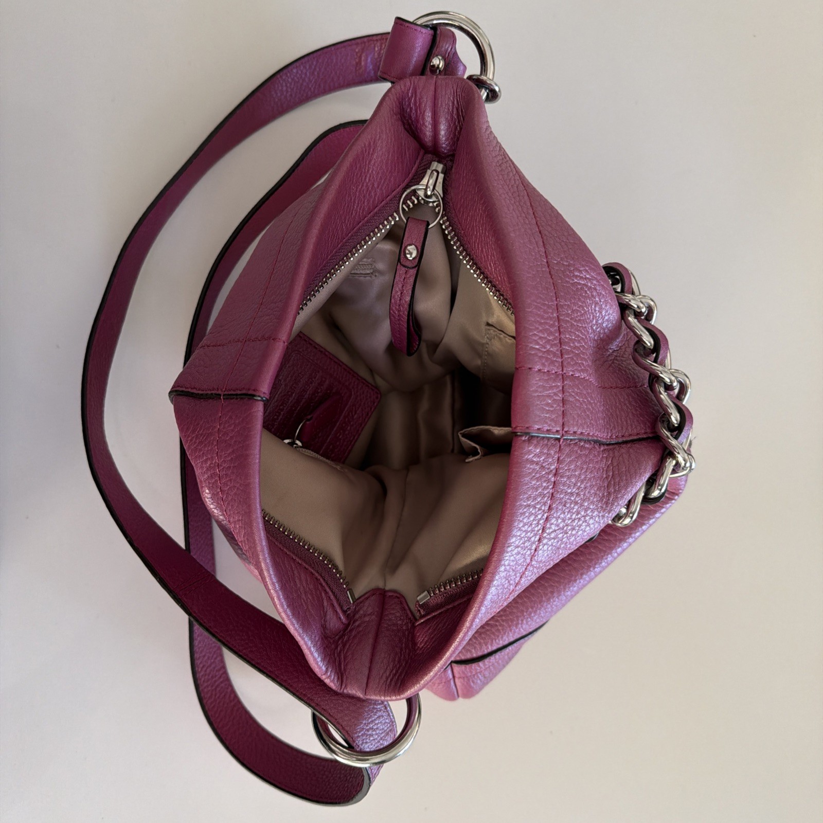 Coach F19722 North South Chain Convertible Shoulder HandBag Plum Pink Leather