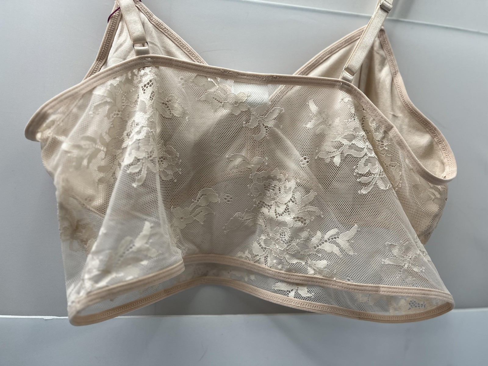 Avidlove Bra Womens XL Beige Lace Bralette Sheer Stretch Wireless Unlined