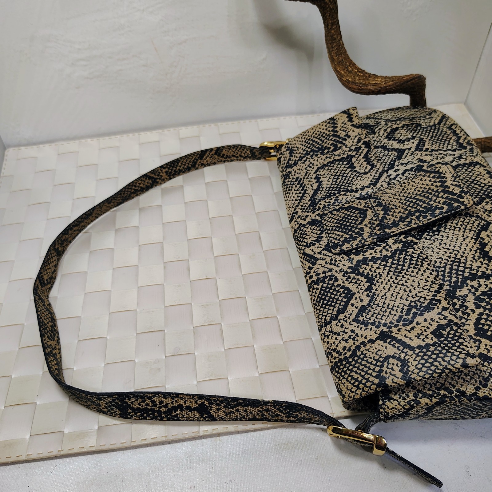 OHH! ASHLEY Leather Snakeskin Print Unique Design Handbag Purse-made in USA